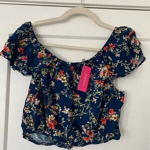 NWT Xhilaration floral ruffle crop top